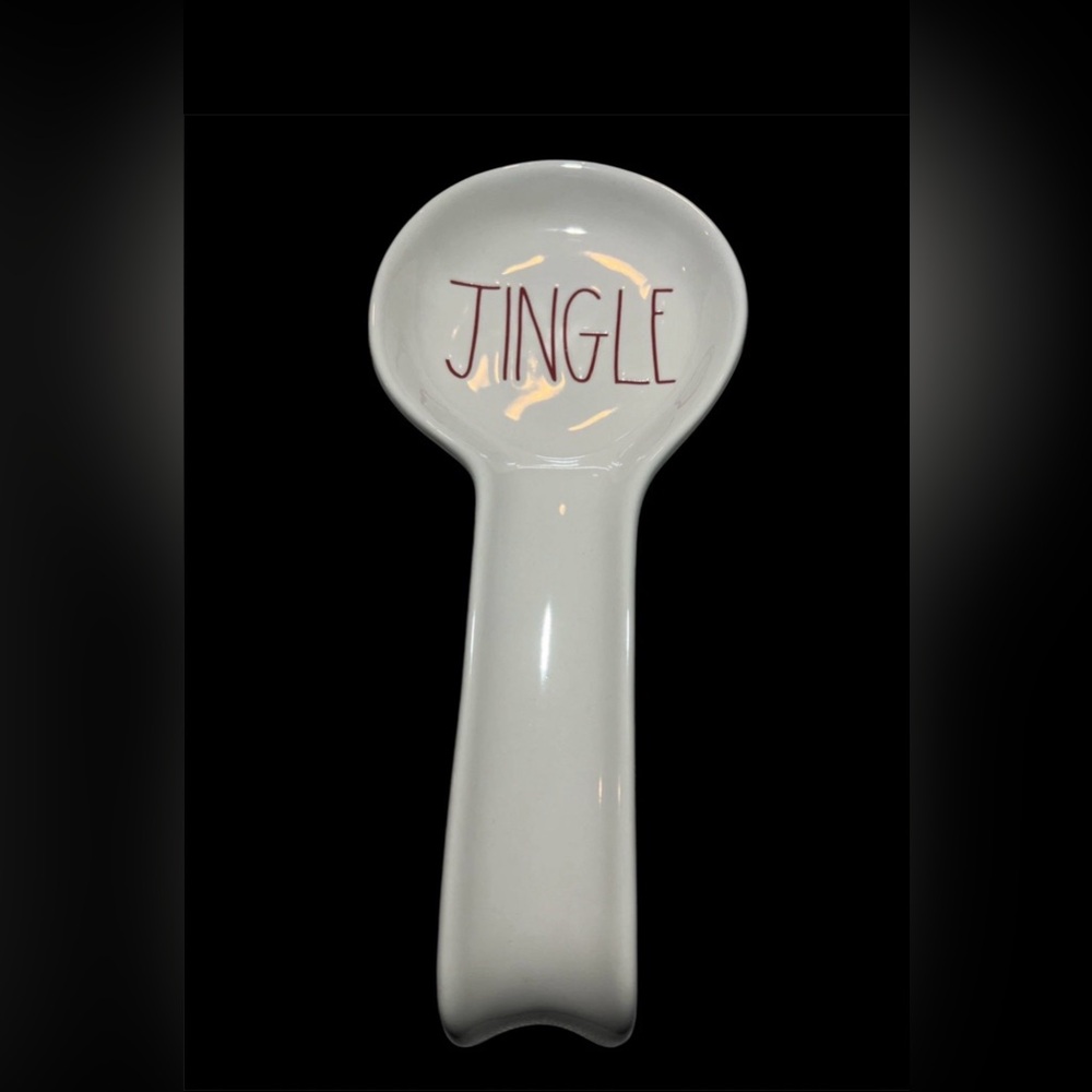 Rae Dunn White With Red Lettering Ceramic Christmas Spoon Rest “JINGLE”